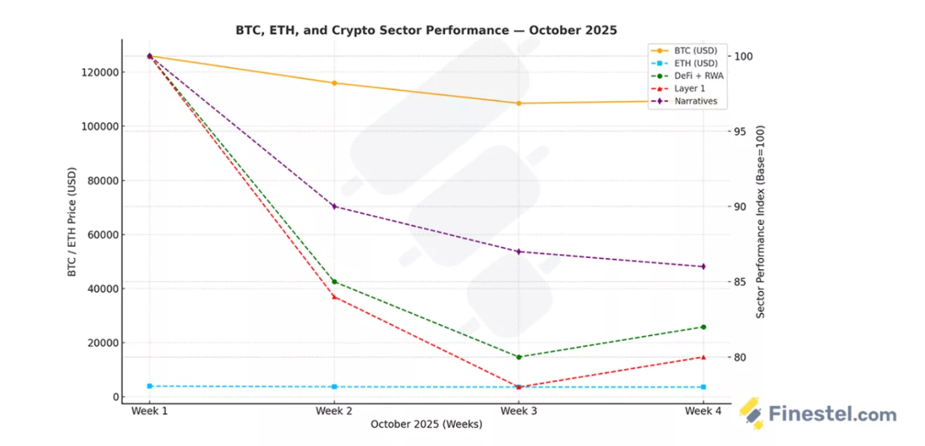 Bitcoin vs Ethereum price in October | Source: Finestel